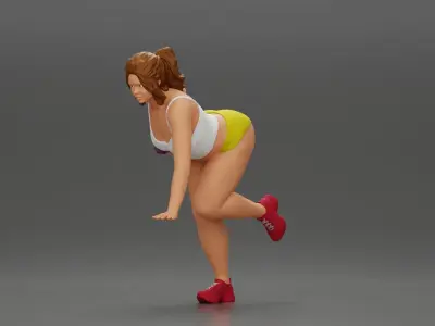 Fitness girl in the gym training with a single-arm dumbbell row 3D print model