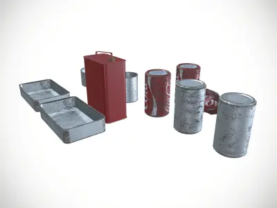 Metal Pans Tin Can Metal Box Low-poly 3D model