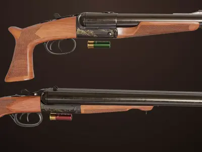 Small Medium Shotgun Black Single Mat All PBR Unity UE Textures Low-poly 3D model