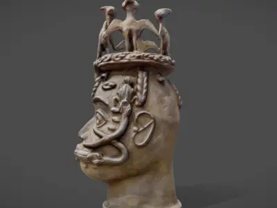 Osun Altar Head - Bronze Head and Cast Low-poly 3D model