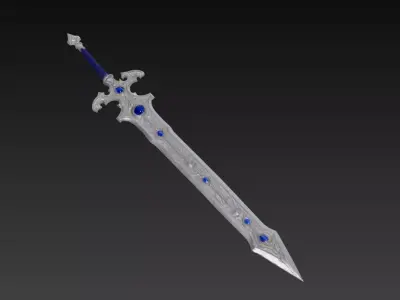 Sapphire Moonblade - Low Poly Enchanted Fantasy Sword Low-poly 3D model