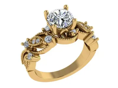 Ring258 ornate diamond engagement ring gold 3D print model