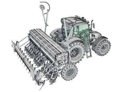 Tractor with Seed Drill 3D model shop