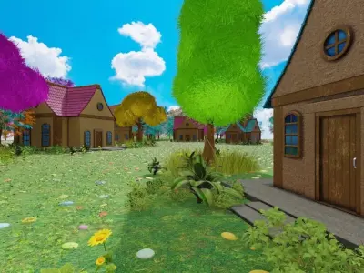 Whimsical Village Landscape 3D model
