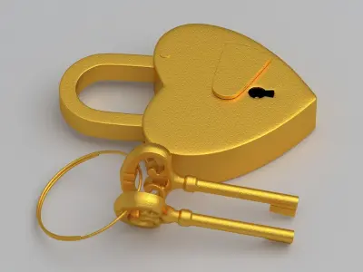 Vintage Love Heart PADLOCK With SKELETON Keys Collection 3D model