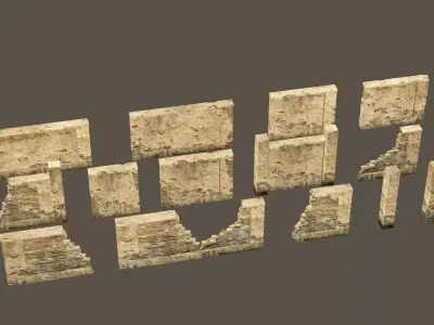 Modular Brick Stone Wall Ruin Set Low-poly 3D Model Low-poly 3D model