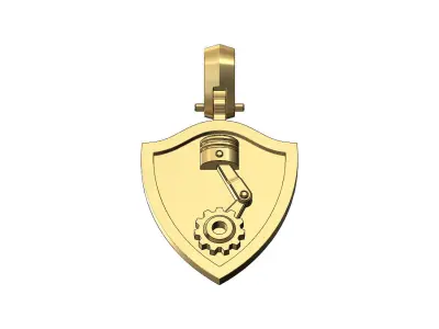 Piston gear shield memory pendant with bail 3D print model