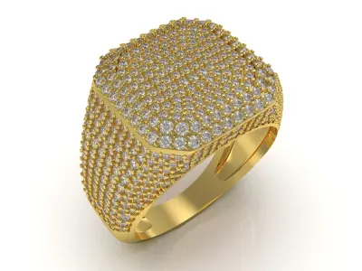 Antique Octagon Signet Half Way Diamond Ring 3D print model