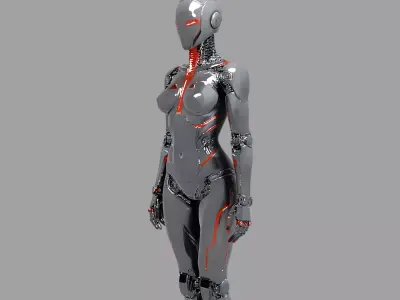 Glossy Chrome Red Female Android 3D model