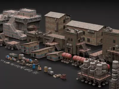 Rafinery Post Apocalyptic Assets 2 Low-poly 3D model