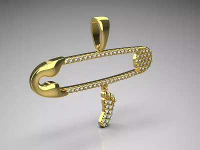 Gold STL 3D Safety pin pendant  jp0003 3D print model
