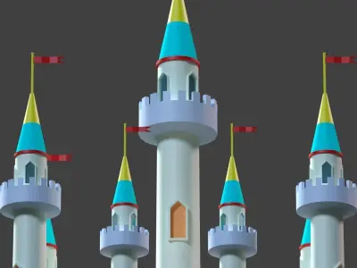 Low Poly Simple Cartoon Medieval Castle Low-poly 3D model