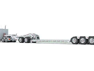 Semi Truck with Lowboy Trailer 3D model buy
