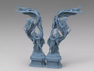 Dantes Inferno Fire dance pillars Low-poly 3D model