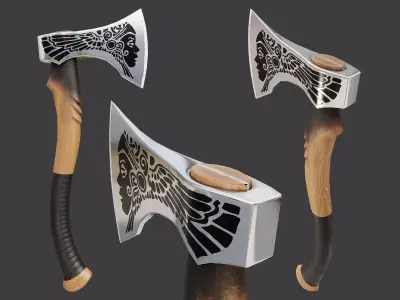 Ax with engraving Low-poly 3D model