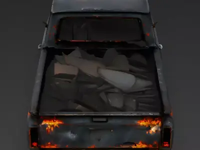 Burnt-Out Pickup Truck 3D Model Low-poly 3D model