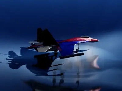 Low-poly SU-35 fighter jet flying in sky Low-poly 3D model
