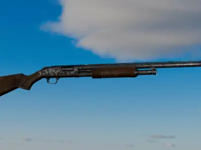 Shotgun Low-Poly Texture Game-Ready Low-poly 3D model