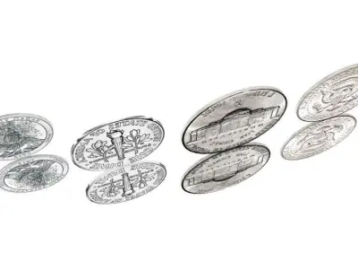 Coins set of silver Low-poly 3D model
