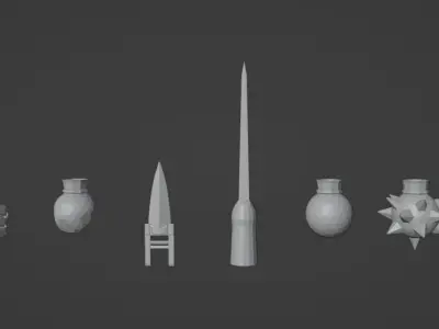 6 Low-poly Fist Medieval Fantasy Weapons For Games Low-poly Low-poly 3D model