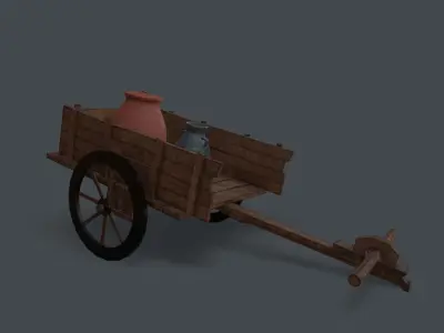 3D GAME READY CART wooden with pot Low-poly 3D model