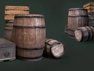 Barrels Chest Crate Low-poly 3D model