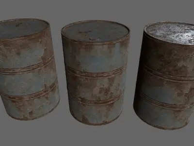 barrel set 4 different colored rusty barrels Low-poly 3D model