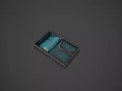 Paint Roller and Tray - Blue Paint Low-poly 3D model