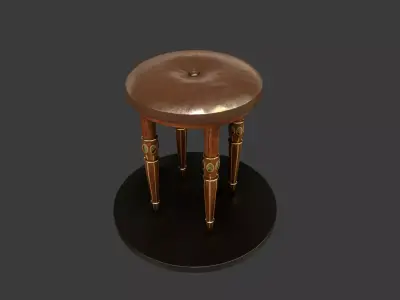 Vintage Wooden Stool Low-poly 3D model