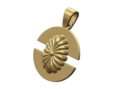 Ribbed ornament split round pendant with bail 3D print model