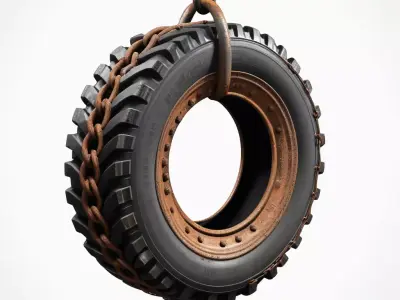 Rusty Industrial Tire with Chain 3D model