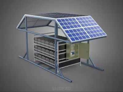 ENERGY POWER STATION SOLAR PANEL PV ARRAY RACK BATTERY BANK PACK 3D model