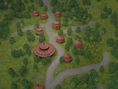 Misty Village Landscape 3D model