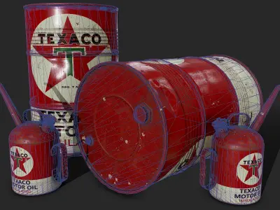 Old TEXACO Motor Oil Barrel and Canister Low-poly 3D model