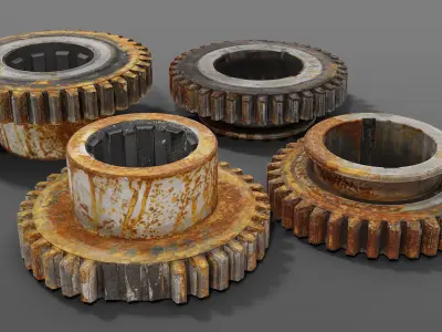 Gears lowpoly rusty Low-poly 3D model