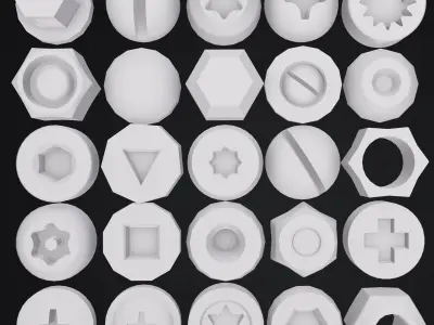 Screw and bolt Heads  Collection Low-poly 3D model