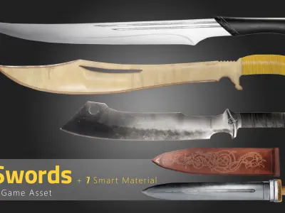 25 Sword Game Asset - 7 smart materials Low-poly 3D model