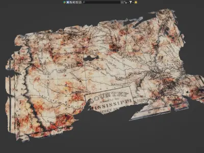 3D Worn Map of Mississippi model 3D model