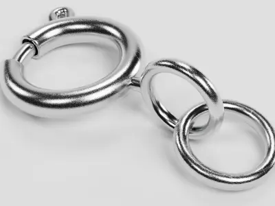 Chain End - Silver Spring Ring Jewelry Clasp with Links 3D model