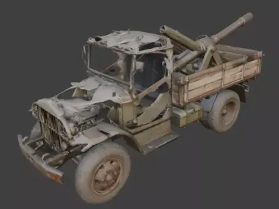 Heavy Artillery Transport Wreckage Low-poly 3D model