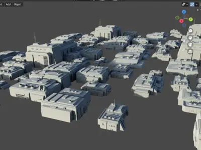 Sci-Fi Residential Buildings Pack - 10 Futuristic house block Low-poly 3D model