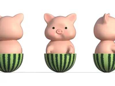 cartoon piggs collection Low-poly 3D model