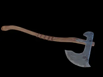 stylised axe in wood and metal with bandage 3D model