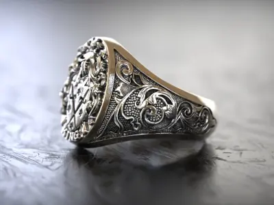 Mens Sword Knight Signet 2 Ring  3D print model