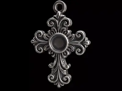 Baroque Cross Pendant with Cabochon Setting 3D print model