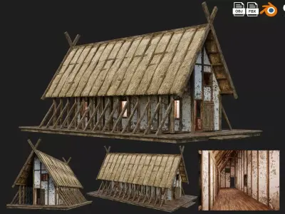 Old Medieval Building House 4K Textures GameReady 92 Low-poly 3D model