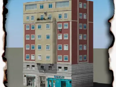 Building apartment with flat roof Low-poly 3D model