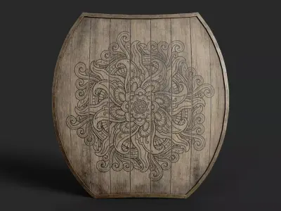 Slavic hybrid shield-painted black flower symbol Low-poly 3D model
