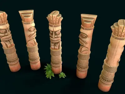 Stylized Wood Totem 6 Low-poly 3D model