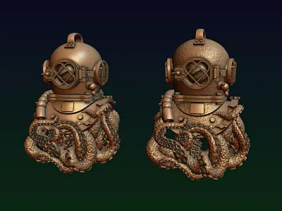 Diving Helmet with Octopus 3D print model purchase